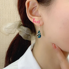 Bông Tai Tòn Teng Kiếu Dáng Đá Xanh Coban Hình Giọt Nước Phối Đá Trắng Dạng Móc