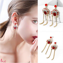 Bông Tai Tòn Teng Mũ Phượng Đá Đỏ