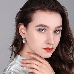 Bông Tai Ngọc Trai Đá Hồng Xà Cừ Nữ Tính