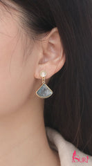 Bông Tai Tòn Teng Rẻ Quạt Đá Xanh Dương Nữ Tính