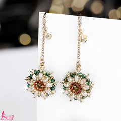 Bông Tai Tòn Teng Hoa Đính Cườm Nhiều Màu