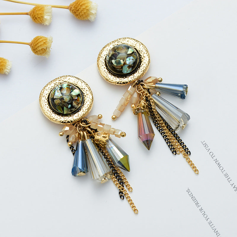 Bông Tai Tòn Teng Tròn Tua Rua Pha Lê Nhiều Màu