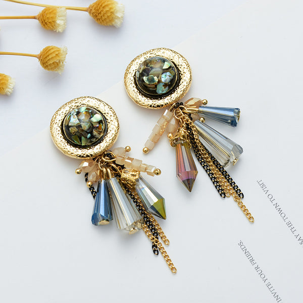 Bông Tai Tòn Teng Tròn Tua Rua Pha Lê Nhiều Màu