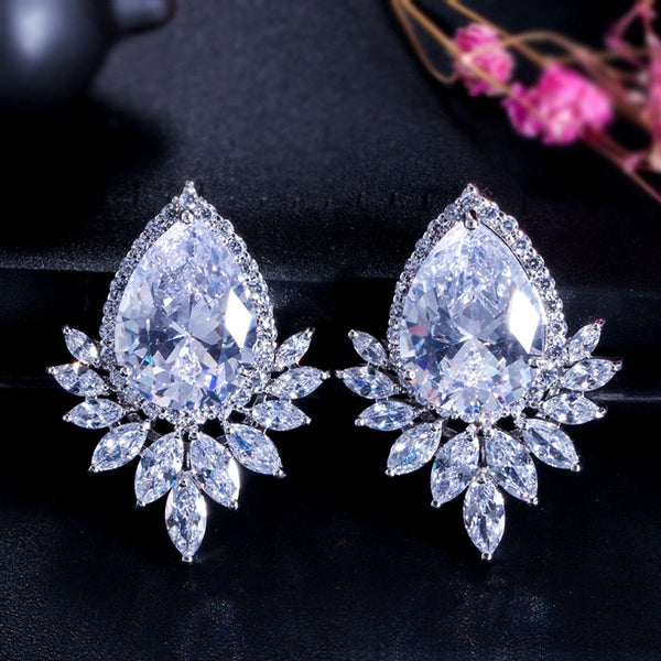 bông tai bạc 925 phối đá CZ hình giọt nước