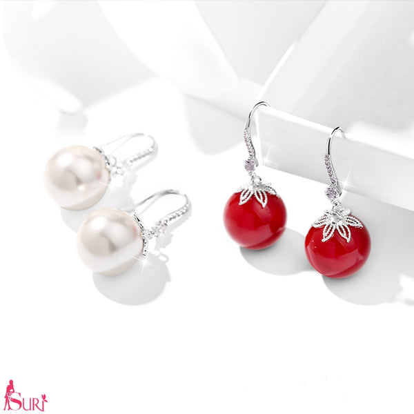 Bông Tai Tòn Teng Ngọc Trai Dạng Móc Đính Đá