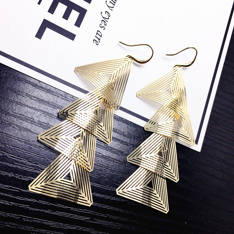 Bông tai tòn teng tam giác 4 tầng