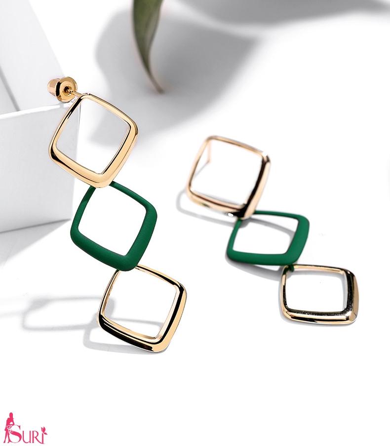 Bông Tai Tòn Teng 3 Hình Thoi Vàng Xanh