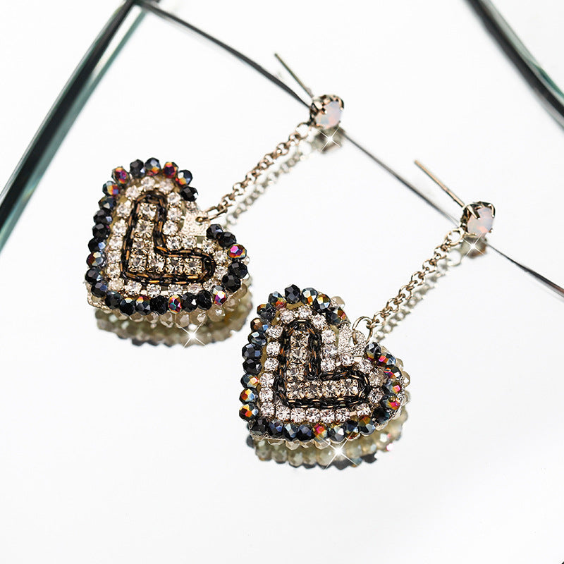 Bông Tai Tòn Teng Trái Tim Đính Đá 2 Mặt