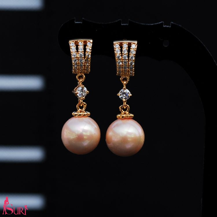 Bông Tai Khoen Ngọc Trai Vàng Hồng