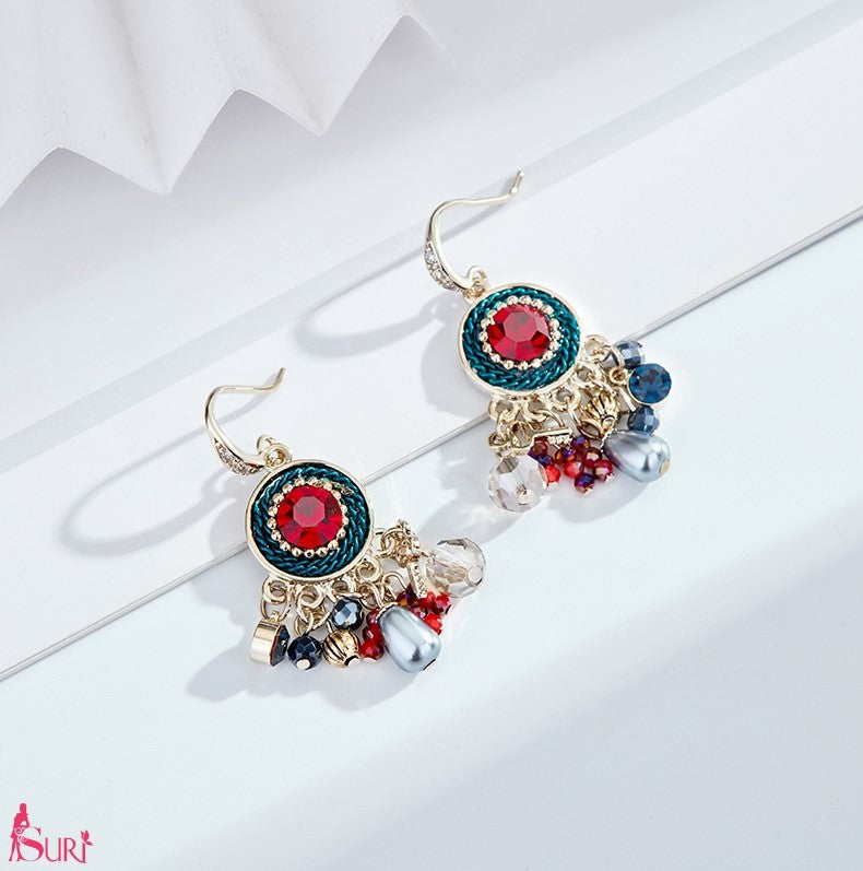 Bông Tai Kiểu Dáng Dreamcatcher Đá Màu