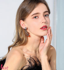 Bông Tai Tòn Teng Lông Vũ Cam Đính Ngọc Trai