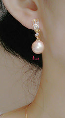 Bông Tai Khoen Ngọc Trai Vàng Hồng