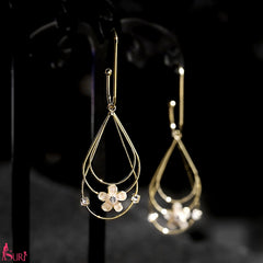 Bông Tai Tòn Teng Hình Giọt Nước Nhiều Lớp Phối Hoa Đá