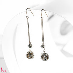 Bông Tai Tòn Teng Cầu Đá Xám 2 Sợi Dạng Móc