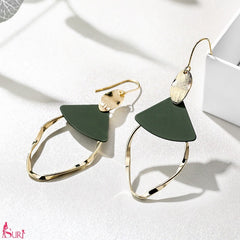 Bông Tai Tòn Teng Gợn Sóng Vàng Tam Giác Xanh Dạng Móc