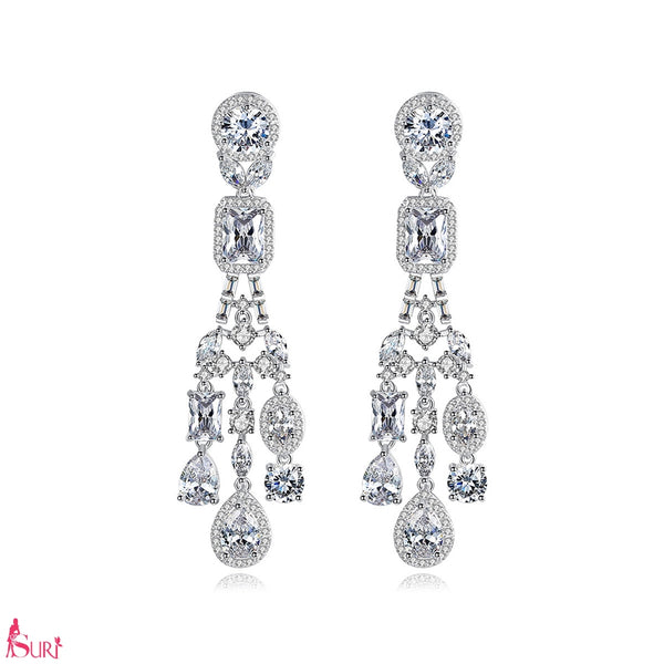 Bông Tai Tòn Teng 3 Sợi Tua Rua Đá Trắng Cao Cấp Ver 2