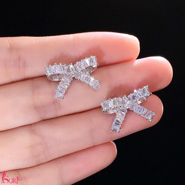 Bông Tai Hình Nơ Nạm Đá Chữ Nhật Cao Cấp