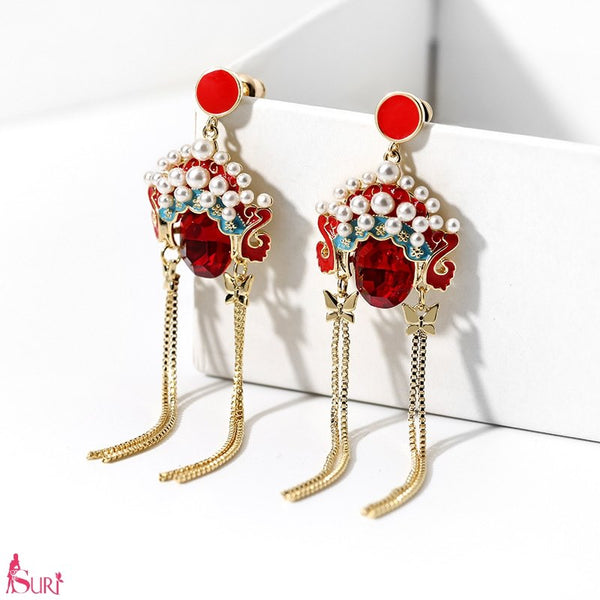 Bông Tai Tòn Teng Mũ Phượng Đá Đỏ