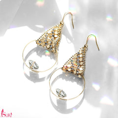 Bông Tai Tam Giác Lấp Lánh Khoen Tròn Đính Đá Dạng Móc