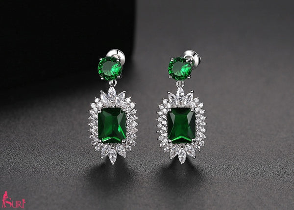 Bông Tai Đá xanh Viền Đá Trắng Xung Quanh