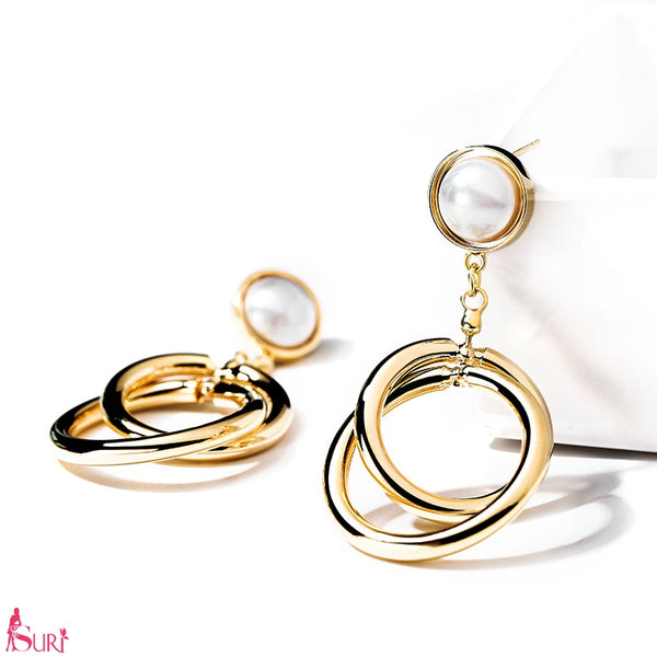 Bông Tai Tòn Teng Ngọc Trai 2 Khoen Vàng