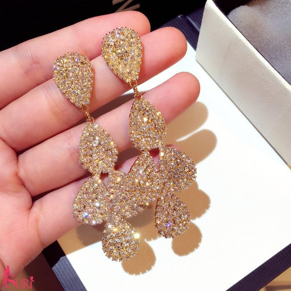 Bông Tai Tòn Teng Đá Giọt Nước Vàng Xếp Lớp