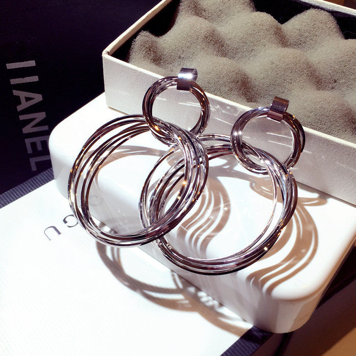 Bông Tai Tòn Teng 2 Khoen Tròn Bạc Nhiều Lớp