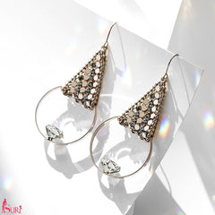 Bông Tai Tam Giác Lấp Lánh Khoen Tròn Đính Đá Dạng Móc