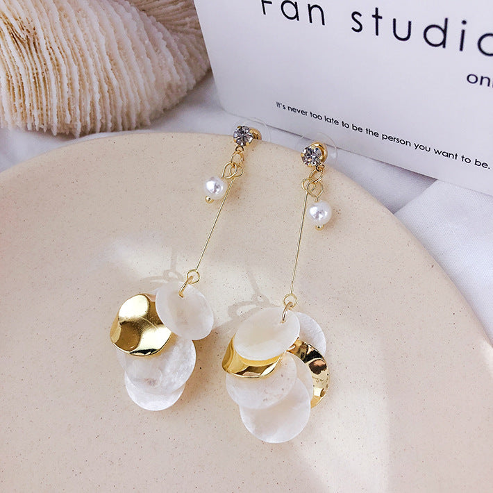 Bông Tai Tòn Teng Ngọc Trai Cánh Hoa Hai Màu Trắng Vàng