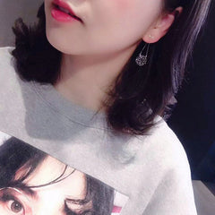 Bông Tai Tòn Teng Nơ Đính Đá Đen Tròn