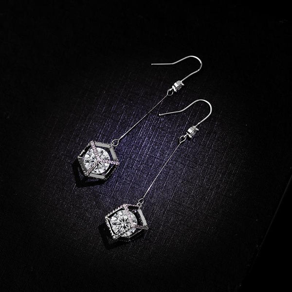 Bông Tai Tòn Teng Khối Lập Phương Đá Trắng Dạng Móc