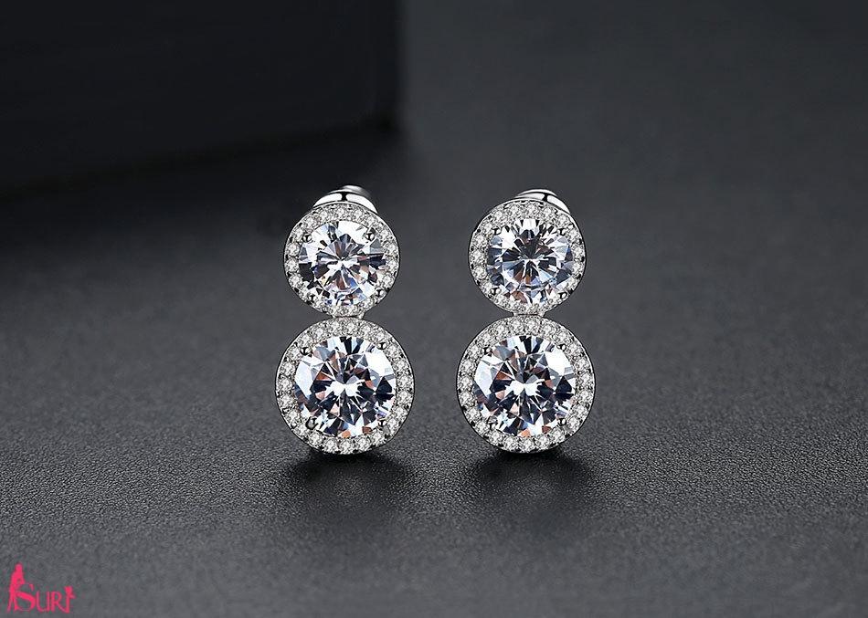 Bông Tai Hình Tròn Đôi Đá Tròn Trắng