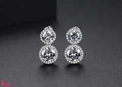 Bông Tai Hình Tròn Đôi Đá Tròn Trắng