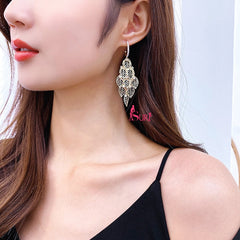 Bông Tai Khoen Tòn Teng Lá Vàng Xếp Tầng Đính Đá Sang Chảnh