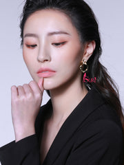 Bông Tai Tòn Teng Hình Thoi Phối Xoắn Đá Trắng Cá Tính