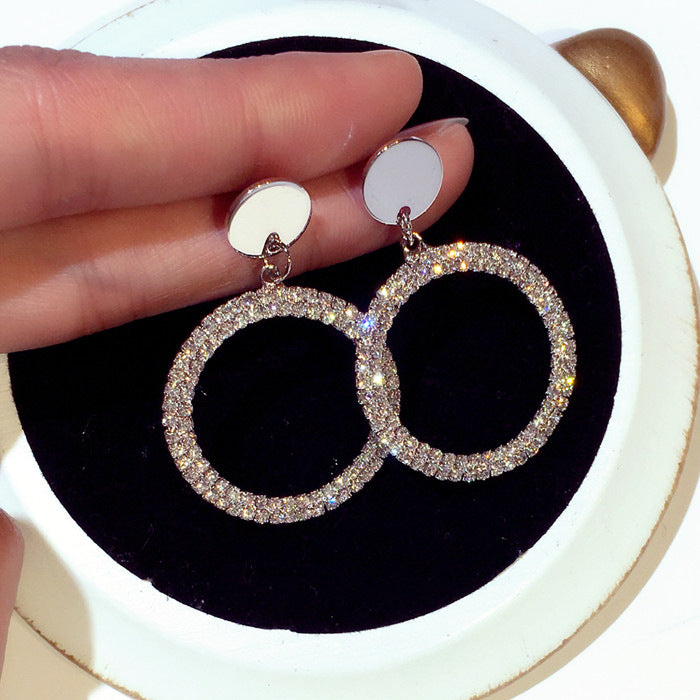 Bông tai khoen đính đá màu bạc