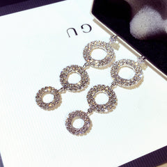 Bông tai tòn teng 3 khoen đính đá