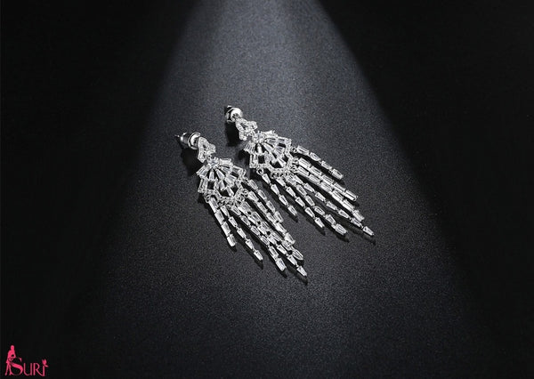 Bông Tai Tòn Teng Tua Rua Đá Trắng CZ Cao Cấp