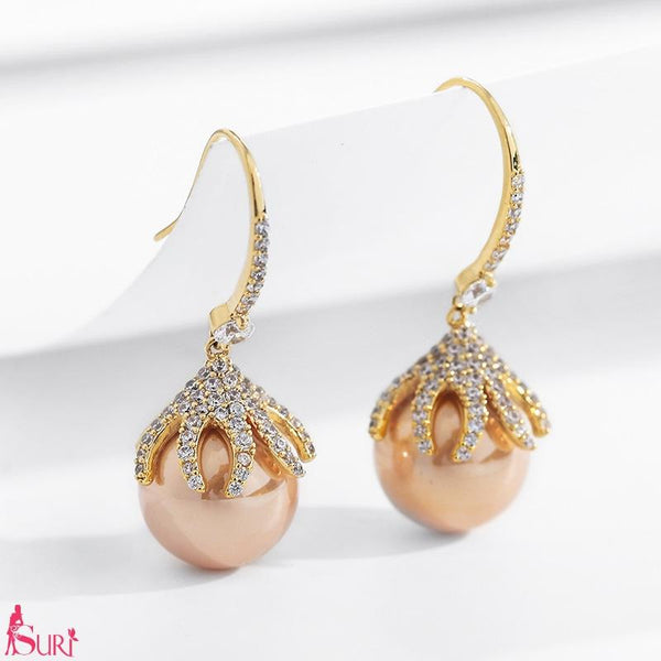 Bông Tai Nụ Ngọc Trai Cam Dạng Móc