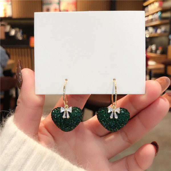 Bông Tai Khoen Trái Tim Đá Màu Đính Nơ Đá Nhỏ