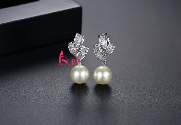 Bông Tai Tòn Teng Xoắn Đá 3 Hàng Phối Ngọc Trai 1 Hạt