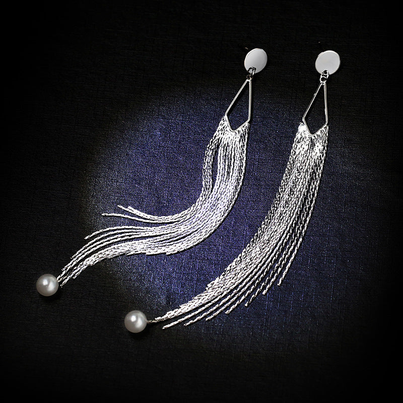 Bông tai tòn teng dáng dài đính ngọc trai