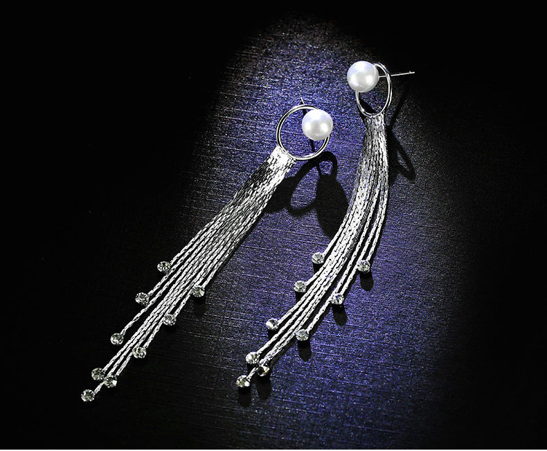 Bông tai ngọc trai dáng dài đính đá