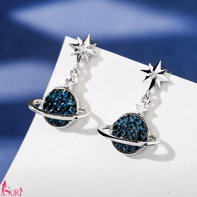 Bông Tai Ngôi Sao Bạc Địa Cầu Đá Xanh