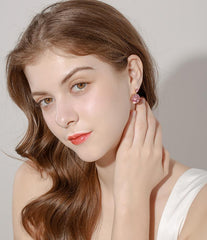 Bông Tai Tòn Teng Hình Tròn Đôi Đá Hồng