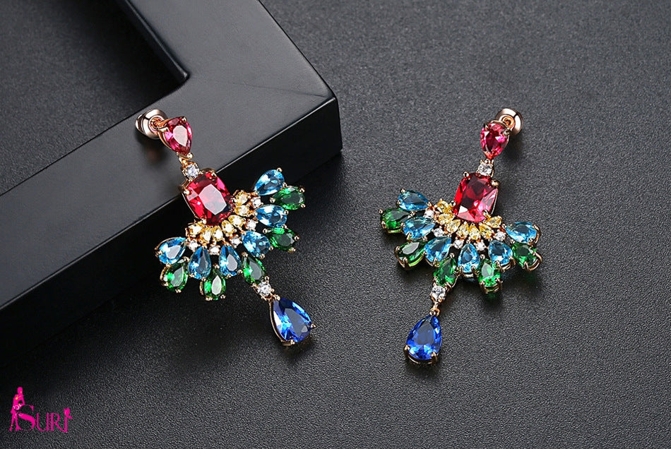 Bông tai tòn teng đá đa sắc màu