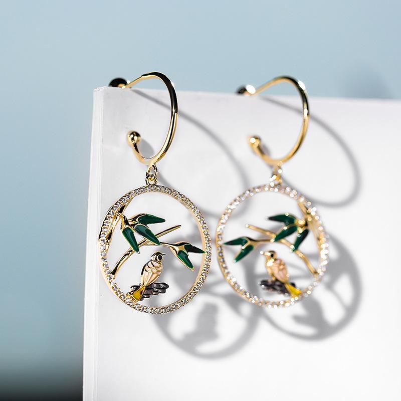 Bông Tai Khoen Tròn Đính Đá Bird&Bamboo