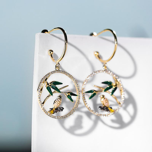 Bông Tai Khoen Tròn Đính Đá Bird&Bamboo