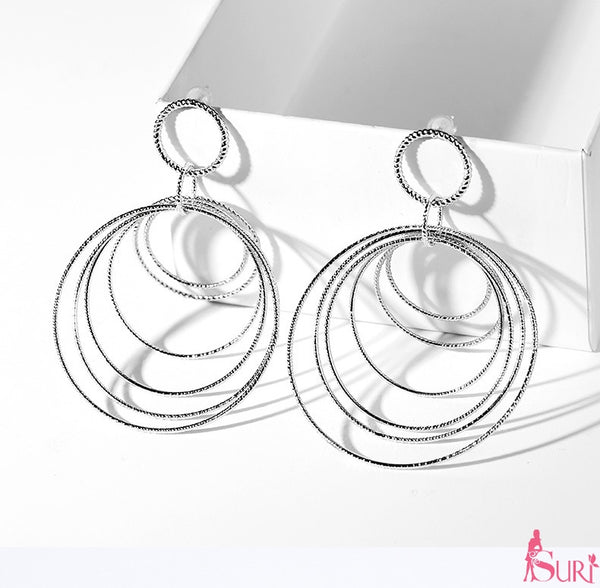 Bông tai khoen tầng màu bạc