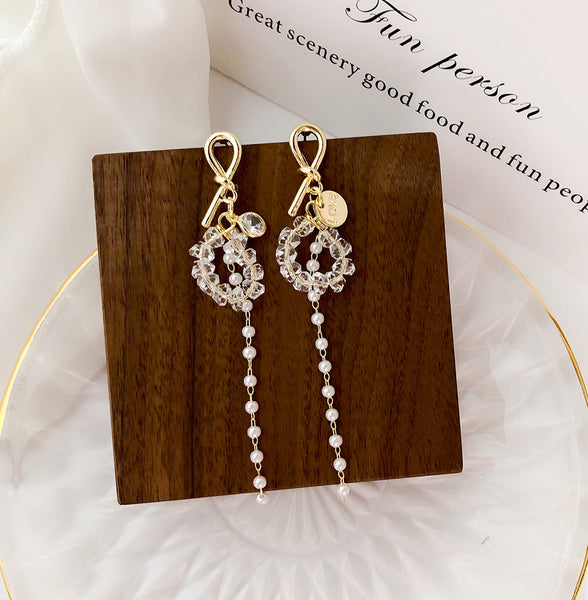 Bông Tai Tòn Teng Đính Pha Lê Ngọc Trai